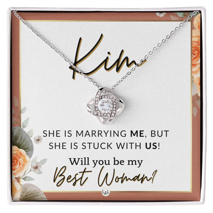 Best Woman Proposal, Custom Name - Wedding Party Necklace Gift From Groom - Be My Best Woman , Pink Floral and Boho Wedding Theme - Jewelry - Personalized Gift