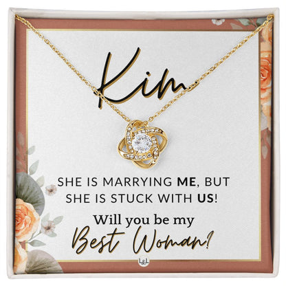 Best Woman Proposal, Custom Name - Wedding Party Necklace Gift From Groom - Be My Best Woman , Pink Floral and Boho Wedding Theme - Jewelry - Personalized Gift