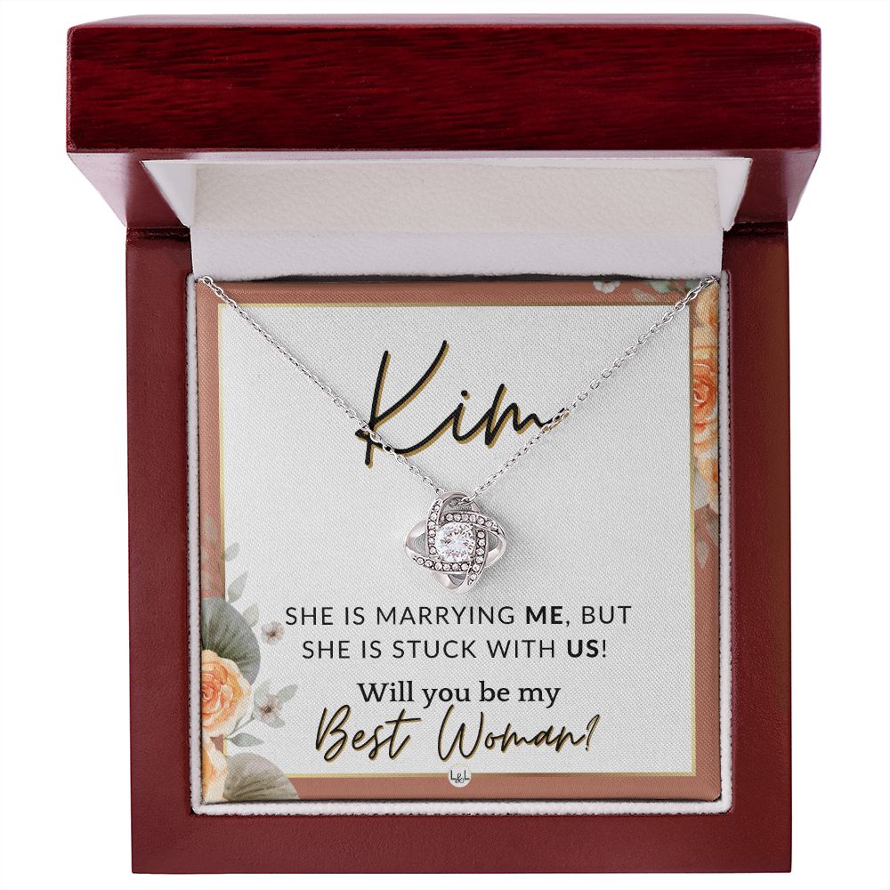 Best Woman Proposal, Custom Name - Wedding Party Necklace Gift From Groom - Be My Best Woman , Pink Floral and Boho Wedding Theme - Jewelry - Personalized Gift