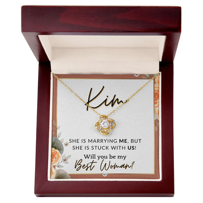 Best Woman Proposal, Custom Name - Wedding Party Necklace Gift From Groom - Be My Best Woman , Pink Floral and Boho Wedding Theme - Jewelry - Personalized Gift