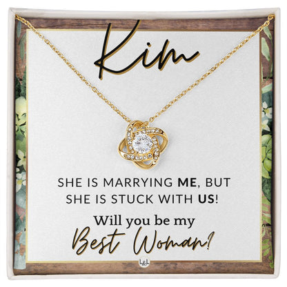 Best Woman Proposal, Custom Name - Wedding Party Necklace Gift From Groom - Be My Best Woman , Rustic and Wood Wedding Theme - Jewelry - Personalized Gift