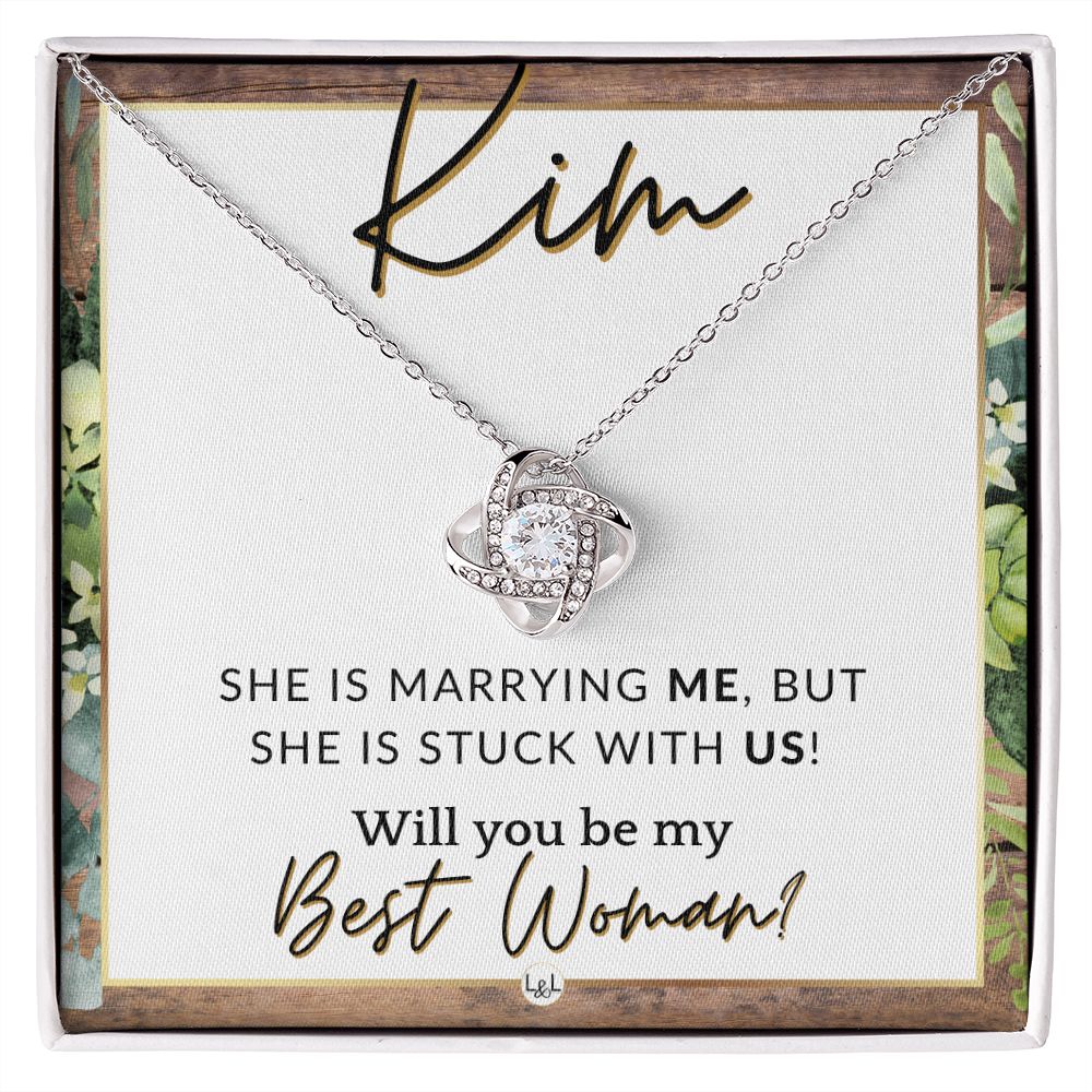 Best Woman Proposal, Custom Name - Wedding Party Necklace Gift From Groom - Be My Best Woman , Rustic and Wood Wedding Theme - Jewelry - Personalized Gift
