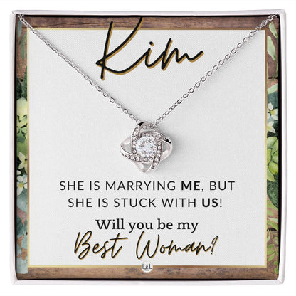 Best Woman Proposal, Custom Name - Wedding Party Necklace Gift From Groom - Be My Best Woman , Rustic and Wood Wedding Theme - Jewelry - Personalized Gift