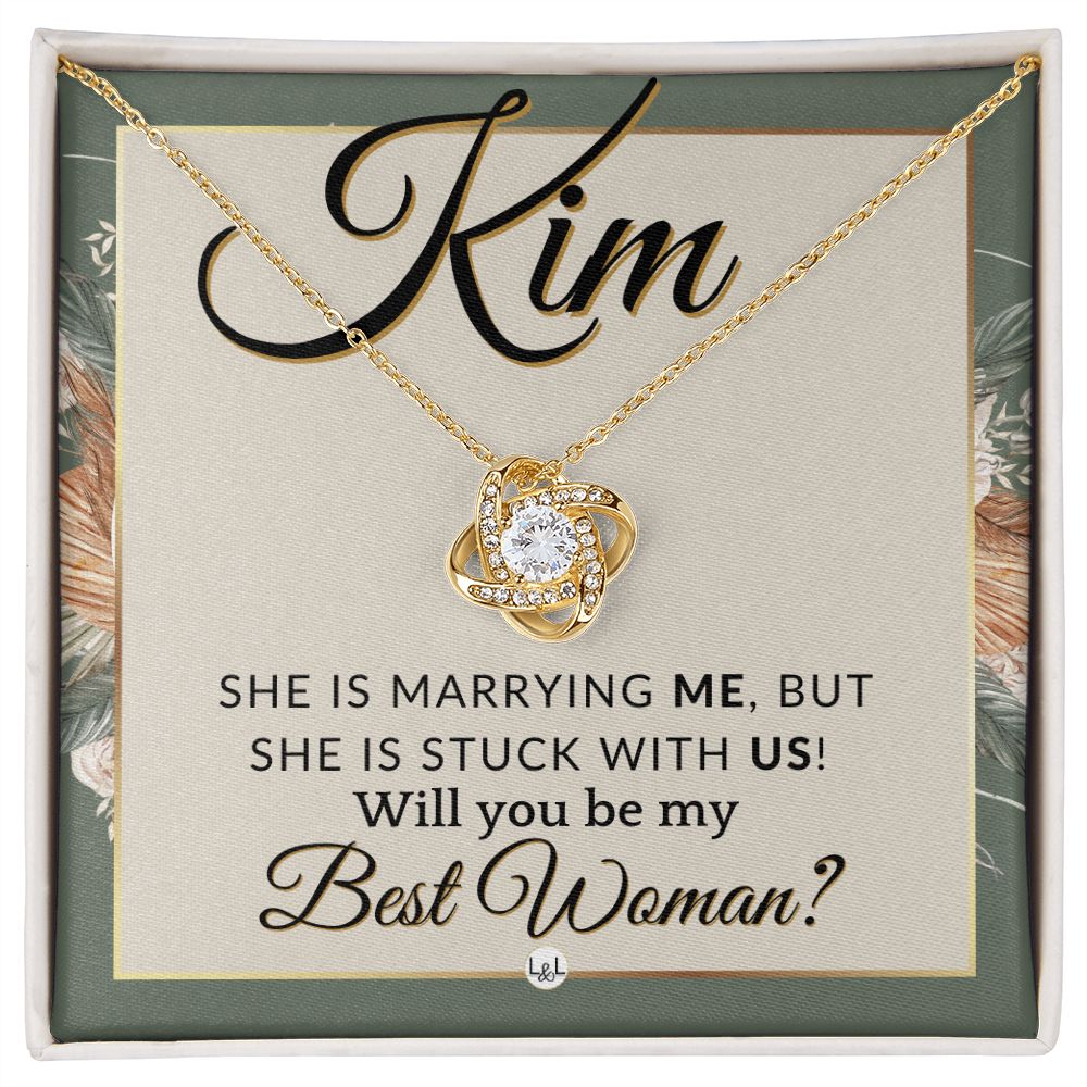 Best Woman Proposal, Custom Name - Wedding Party Necklace Gift From Groom - Be My Best Woman , Sage Green & Boho Wedding Theme - Jewelry - Personalized Gift