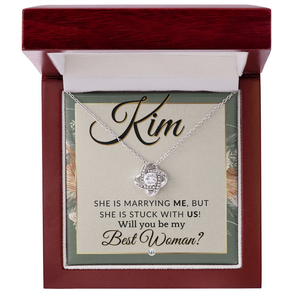 Best Woman Proposal, Custom Name - Wedding Party Necklace Gift From Groom - Be My Best Woman , Sage Green & Boho Wedding Theme - Jewelry - Personalized Gift