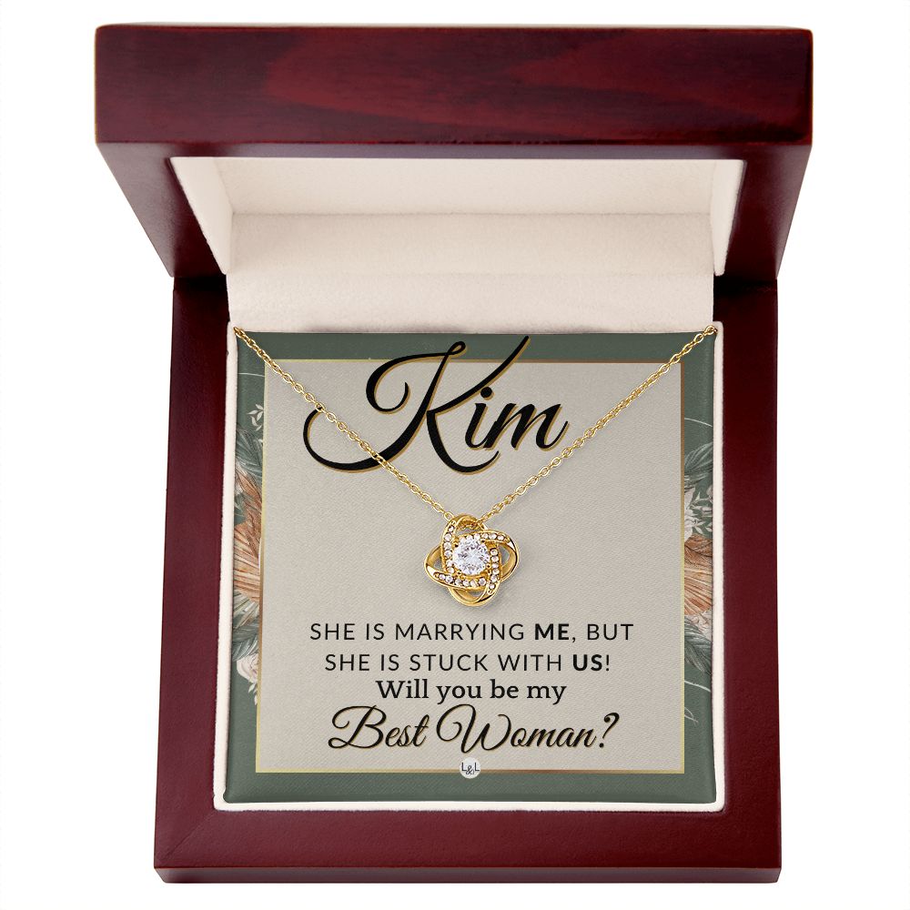 Best Woman Proposal, Custom Name - Wedding Party Necklace Gift From Groom - Be My Best Woman , Sage Green & Boho Wedding Theme - Jewelry - Personalized Gift