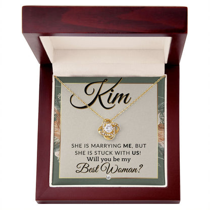 Best Woman Proposal, Custom Name - Wedding Party Necklace Gift From Groom - Be My Best Woman , Sage Green & Boho Wedding Theme - Jewelry - Personalized Gift
