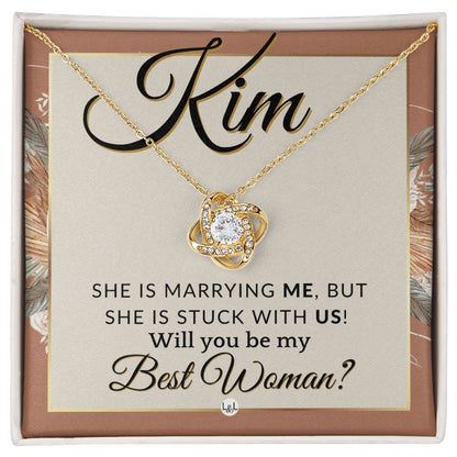 Best Woman Proposal, Custom Name - Wedding Party Necklace Gift From Groom - Be My Best Woman , Terracotta, Rust And Gold Wedding Theme - Jewelry - Personalized Gift