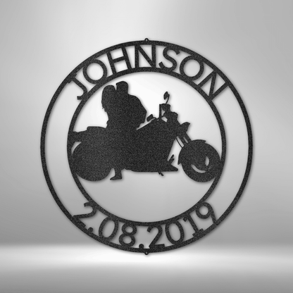 Biker Couple with Real Sparks | Personalized Motorcycle Metal Sign - Metal Wall Art - Personalized Gift