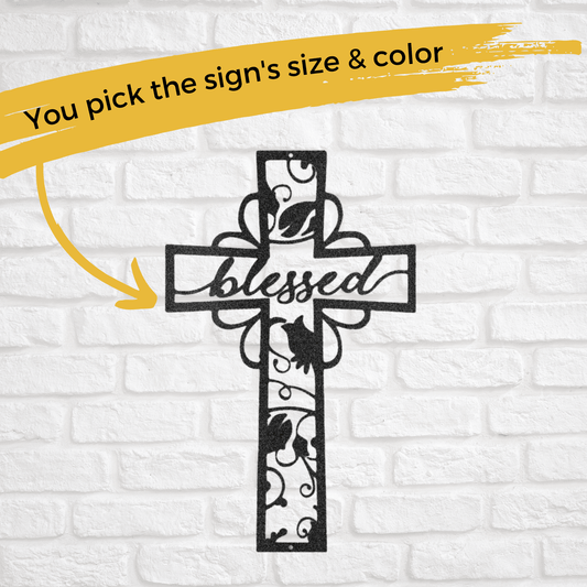 Blessed Cross | Personalized Christian Metal Sign - Metal Wall Art - Personalized Gift