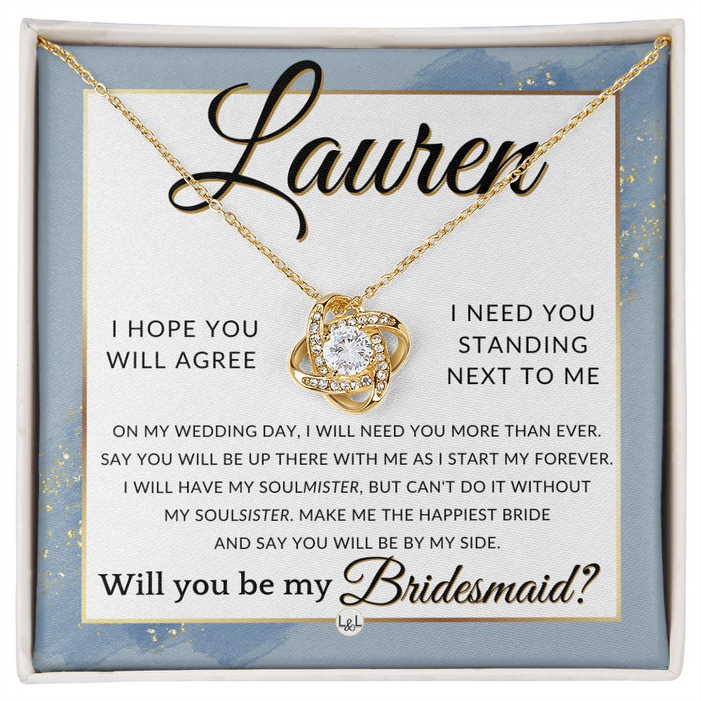 Bridesmaid Proposal, Custom Name- Wedding Party Jewelry Accessories From Bride - Be By My Side , Dusty Blue And Gold Wedding Theme - Jewelry - Personalized Gift
