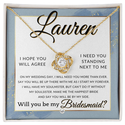 Bridesmaid Proposal, Custom Name- Wedding Party Jewelry Accessories From Bride - Be By My Side , Dusty Blue And Gold Wedding Theme - Jewelry - Personalized Gift