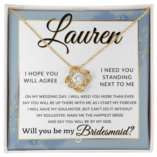 Bridesmaid Proposal, Custom Name- Wedding Party Jewelry Accessories From Bride - Be By My Side , Dusty Blue And Gold Wedding Theme - Jewelry - Personalized Gift