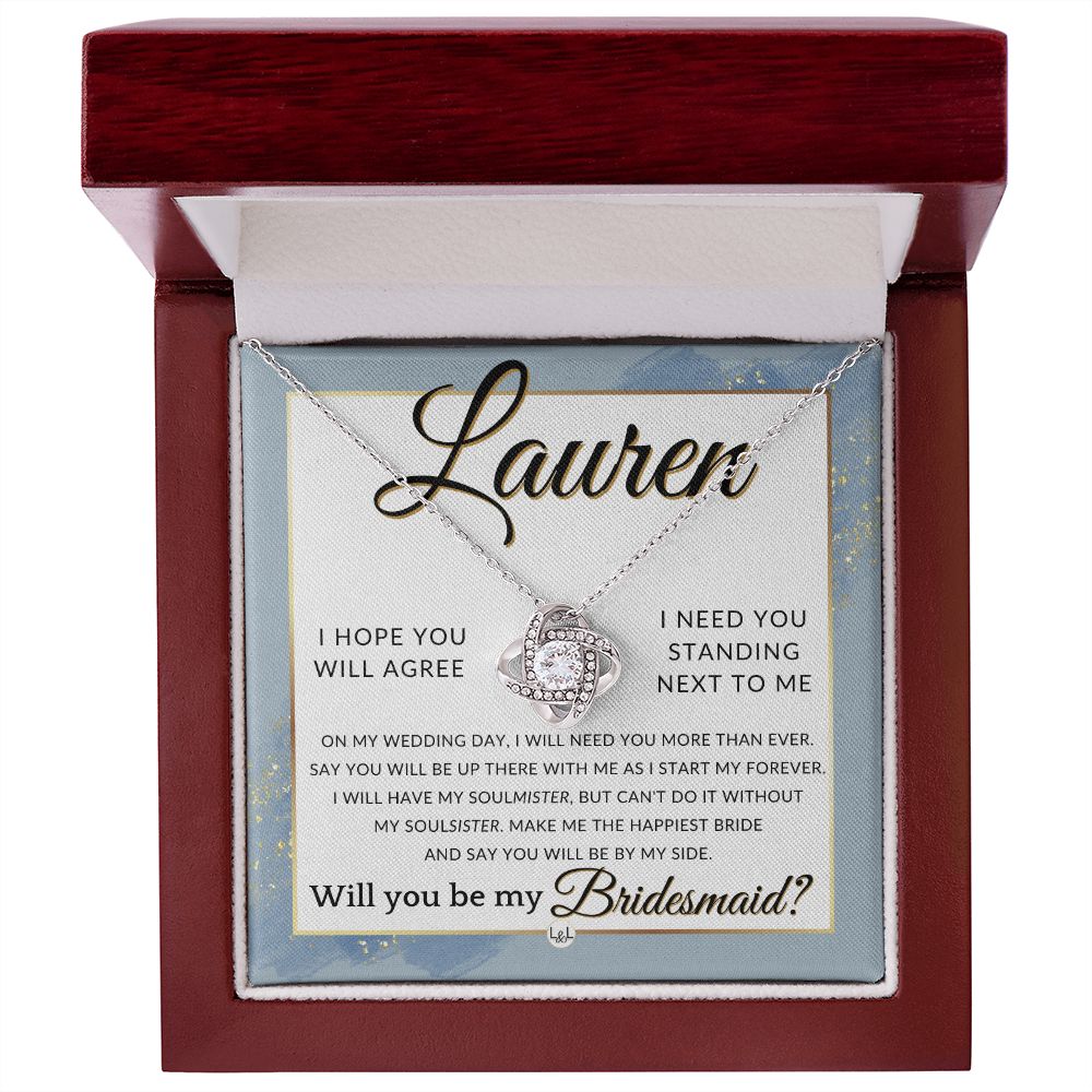 Bridesmaid Proposal, Custom Name- Wedding Party Jewelry Accessories From Bride - Be By My Side , Dusty Blue And Gold Wedding Theme - Jewelry - Personalized Gift