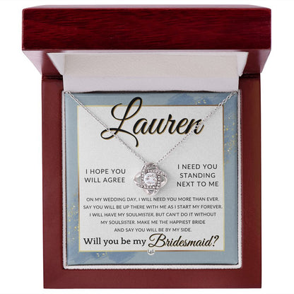 Bridesmaid Proposal, Custom Name- Wedding Party Jewelry Accessories From Bride - Be By My Side , Dusty Blue And Gold Wedding Theme - Jewelry - Personalized Gift