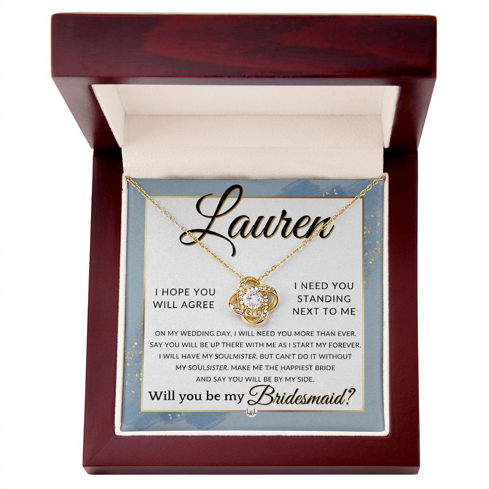Bridesmaid Proposal, Custom Name- Wedding Party Jewelry Accessories From Bride - Be By My Side , Dusty Blue And Gold Wedding Theme - Jewelry - Personalized Gift