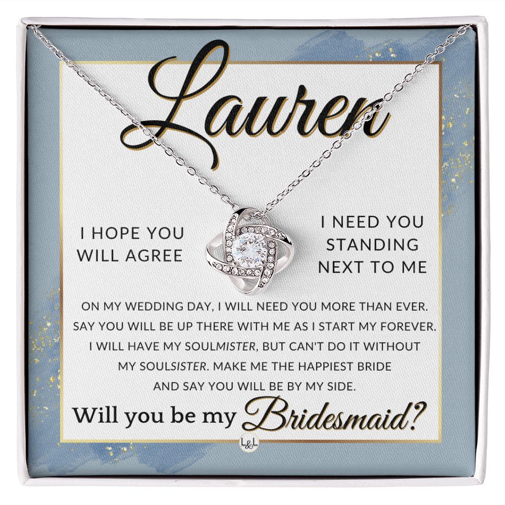 Bridesmaid Proposal, Custom Name- Wedding Party Jewelry Accessories From Bride - Be By My Side , Dusty Blue And Gold Wedding Theme - Jewelry - Personalized Gift