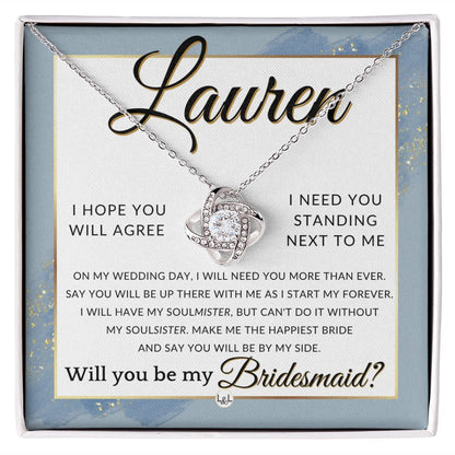 Bridesmaid Proposal, Custom Name- Wedding Party Jewelry Accessories From Bride - Be By My Side , Dusty Blue And Gold Wedding Theme - Jewelry - Personalized Gift