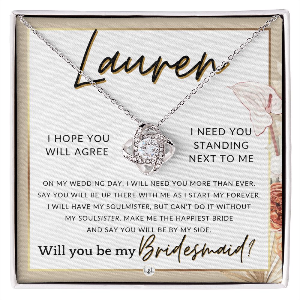 Bridesmaid Proposal, Custom Name- Wedding Party Jewelry Accessories From Bride - Be By My Side , Pink Floral and Boho Wedding Theme - Jewelry - Personalized Gift