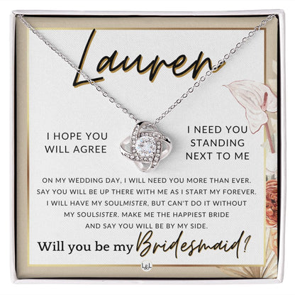 Bridesmaid Proposal, Custom Name- Wedding Party Jewelry Accessories From Bride - Be By My Side , Pink Floral and Boho Wedding Theme - Jewelry - Personalized Gift