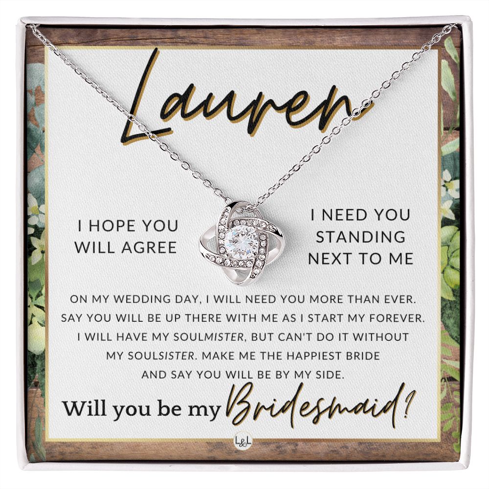 Bridesmaid Proposal, Custom Name- Wedding Party Jewelry Accessories From Bride - Be By My Side , Rustic and Wood Wedding Theme - Jewelry - Personalized Gift