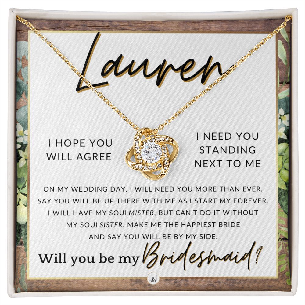Bridesmaid Proposal, Custom Name- Wedding Party Jewelry Accessories From Bride - Be By My Side , Rustic and Wood Wedding Theme - Jewelry - Personalized Gift