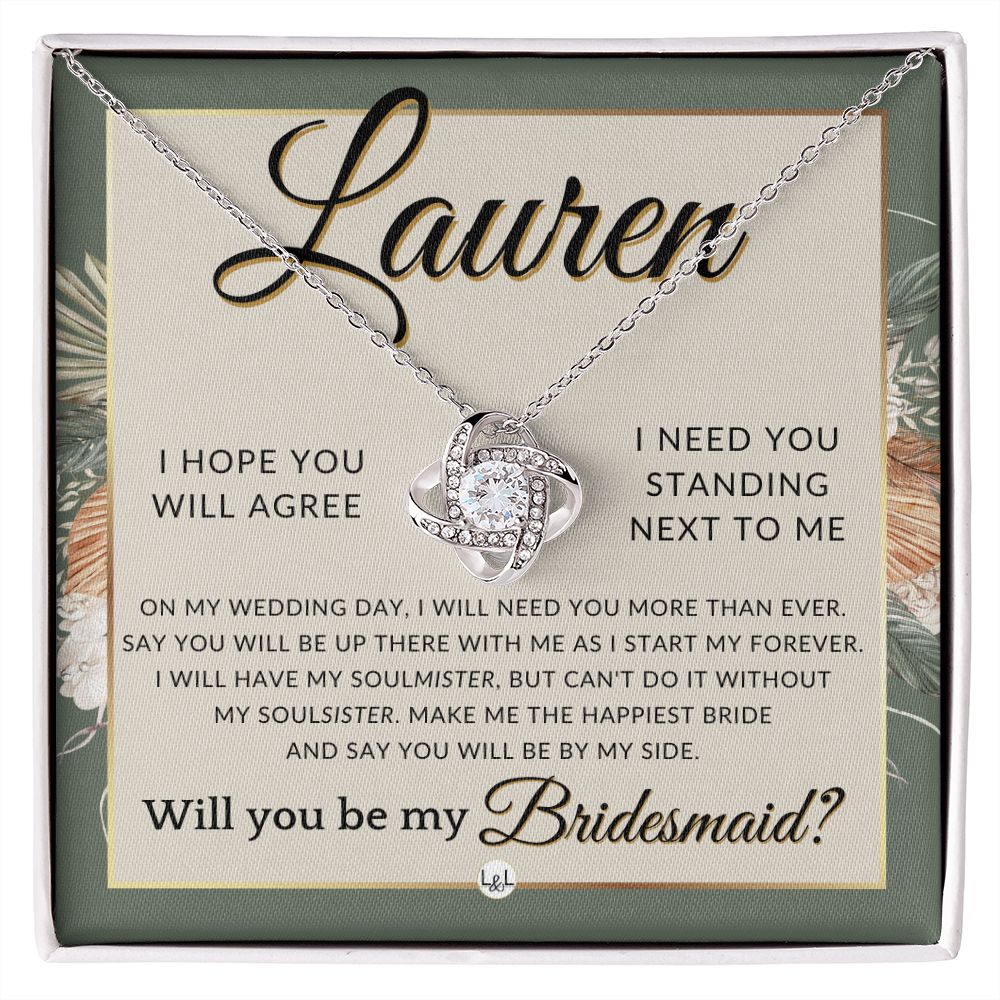 Bridesmaid Proposal, Custom Name- Wedding Party Jewelry Accessories From Bride - Be By My Side , Sage Green & Boho Wedding Theme - Jewelry - Personalized Gift