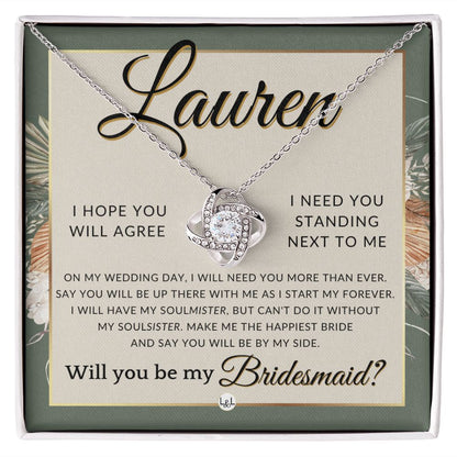 Bridesmaid Proposal, Custom Name- Wedding Party Jewelry Accessories From Bride - Be By My Side , Sage Green & Boho Wedding Theme - Jewelry - Personalized Gift