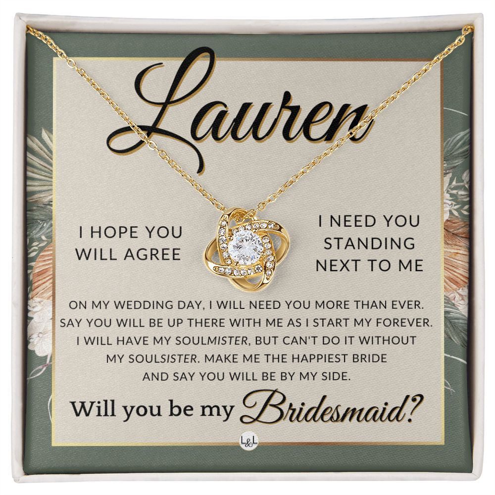 Bridesmaid Proposal, Custom Name- Wedding Party Jewelry Accessories From Bride - Be By My Side , Sage Green & Boho Wedding Theme - Jewelry - Personalized Gift