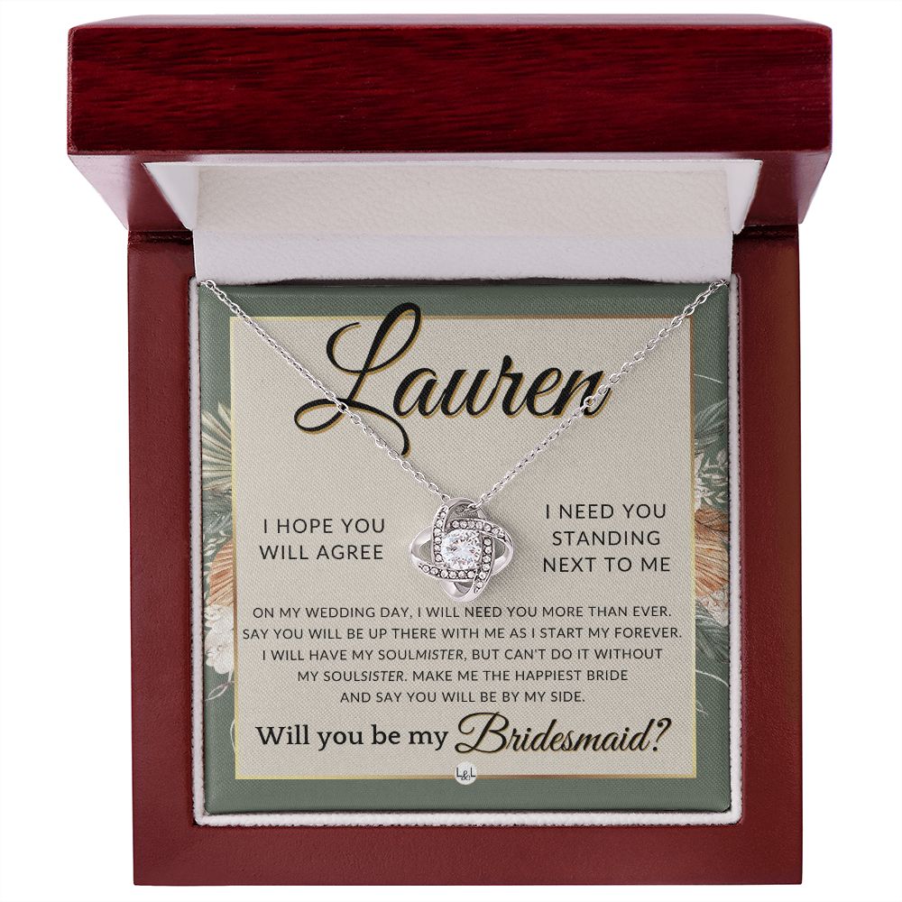 Bridesmaid Proposal, Custom Name- Wedding Party Jewelry Accessories From Bride - Be By My Side , Sage Green & Boho Wedding Theme - Jewelry - Personalized Gift