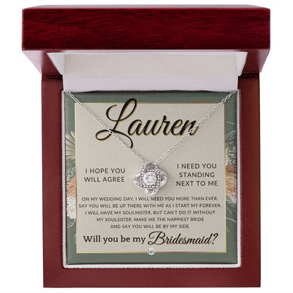 Bridesmaid Proposal, Custom Name- Wedding Party Jewelry Accessories From Bride - Be By My Side , Sage Green & Boho Wedding Theme - Jewelry - Personalized Gift