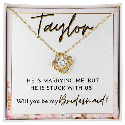 Bridesmaid Proposal Custom Name - Wedding Party Jewelry Accessories From Bride - Stuck With US , Pink Floral and Boho Wedding Theme - Jewelry - Personalized Gift