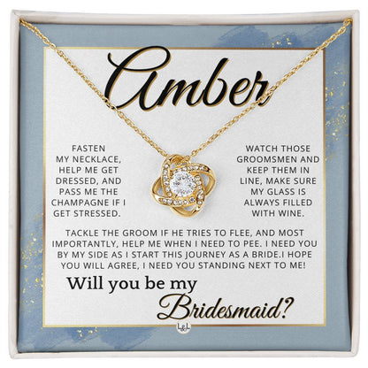 Bridesmaid Proposal, Custom Name- Wedding Party Jewelry Accessories From Bride - Will You Be , Dusty Blue And Gold Wedding Theme - Jewelry - Personalized Gift