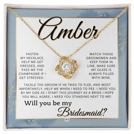Bridesmaid Proposal, Custom Name- Wedding Party Jewelry Accessories From Bride - Will You Be , Dusty Blue And Gold Wedding Theme - Jewelry - Personalized Gift