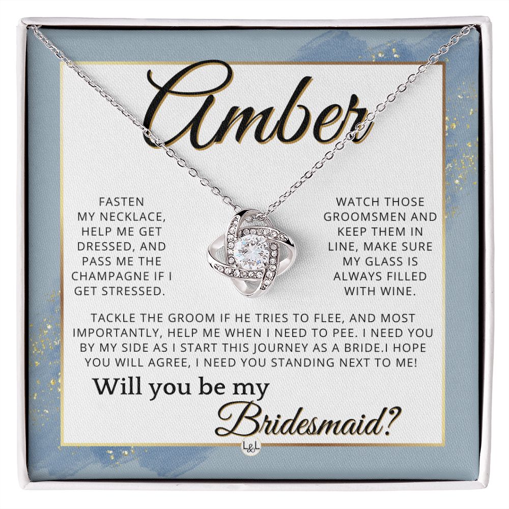 Bridesmaid Proposal, Custom Name- Wedding Party Jewelry Accessories From Bride - Will You Be , Dusty Blue And Gold Wedding Theme - Jewelry - Personalized Gift