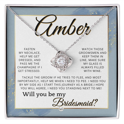 Bridesmaid Proposal, Custom Name- Wedding Party Jewelry Accessories From Bride - Will You Be , Dusty Blue And Gold Wedding Theme - Jewelry - Personalized Gift