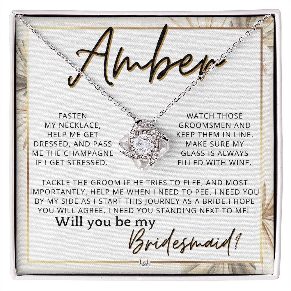 Bridesmaid Proposal, Custom Name- Wedding Party Jewelry Accessories From Bride - Will You Be , Pink Floral and Boho Wedding Theme - Jewelry - Personalized Gift