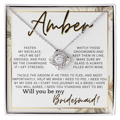 Bridesmaid Proposal, Custom Name- Wedding Party Jewelry Accessories From Bride - Will You Be , Pink Floral and Boho Wedding Theme - Jewelry - Personalized Gift