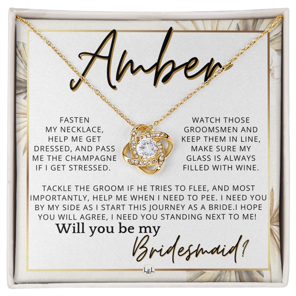 Bridesmaid Proposal, Custom Name- Wedding Party Jewelry Accessories From Bride - Will You Be , Pink Floral and Boho Wedding Theme - Jewelry - Personalized Gift