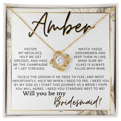 Bridesmaid Proposal, Custom Name- Wedding Party Jewelry Accessories From Bride - Will You Be , Pink Floral and Boho Wedding Theme - Jewelry - Personalized Gift