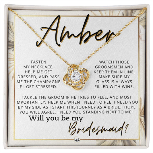 Bridesmaid Proposal, Custom Name- Wedding Party Jewelry Accessories From Bride - Will You Be , Pink Floral and Boho Wedding Theme - Jewelry - Personalized Gift