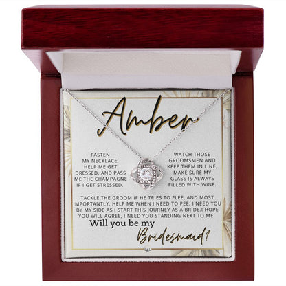 Bridesmaid Proposal, Custom Name- Wedding Party Jewelry Accessories From Bride - Will You Be , Pink Floral and Boho Wedding Theme - Jewelry - Personalized Gift
