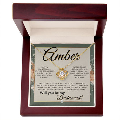 Bridesmaid Proposal, Custom Name- Wedding Party Jewelry Accessories From Bride - Will You Be , Sage Green & Boho Wedding Theme - Jewelry - Personalized Gift