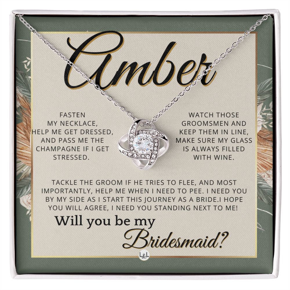 Bridesmaid Proposal, Custom Name- Wedding Party Jewelry Accessories From Bride - Will You Be , Sage Green & Boho Wedding Theme - Jewelry - Personalized Gift