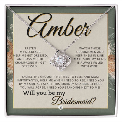 Bridesmaid Proposal, Custom Name- Wedding Party Jewelry Accessories From Bride - Will You Be , Sage Green & Boho Wedding Theme - Jewelry - Personalized Gift