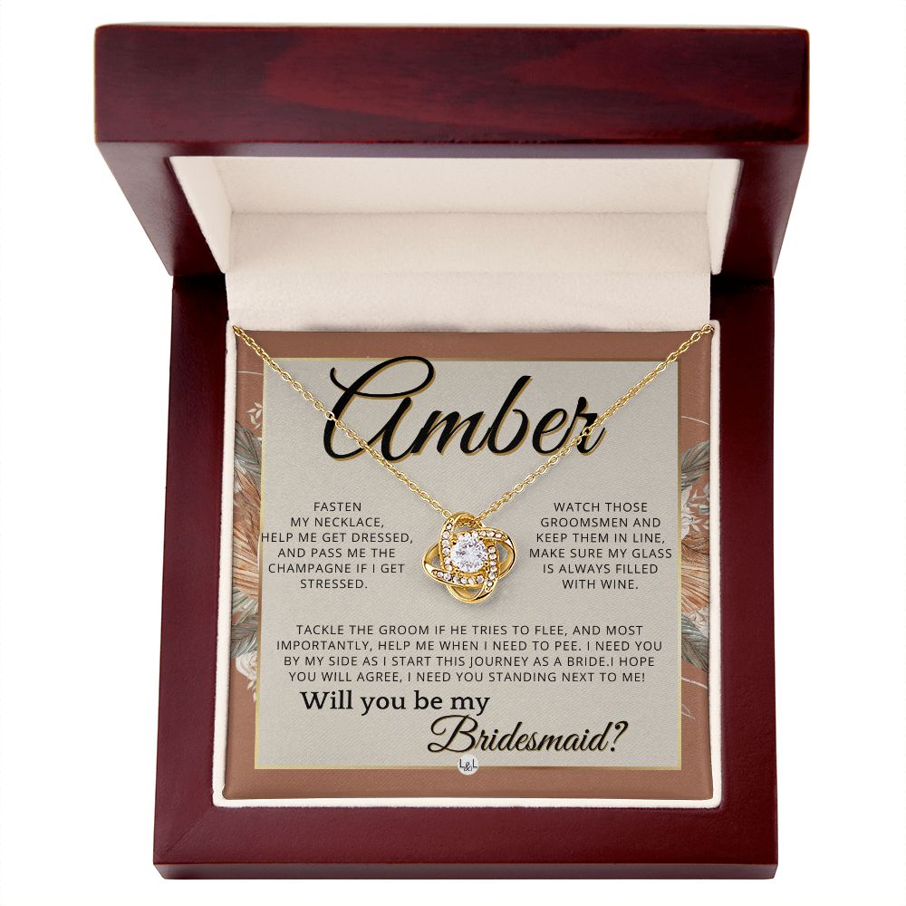 Bridesmaid Proposal, Custom Name- Wedding Party Jewelry Accessories From Bride - Will You Be , Terracotta, Rust And Gold Wedding Theme - Jewelry - Personalized Gift
