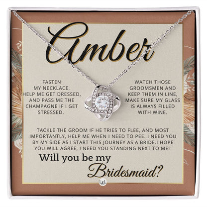 Bridesmaid Proposal, Custom Name- Wedding Party Jewelry Accessories From Bride - Will You Be , Terracotta, Rust And Gold Wedding Theme - Jewelry - Personalized Gift