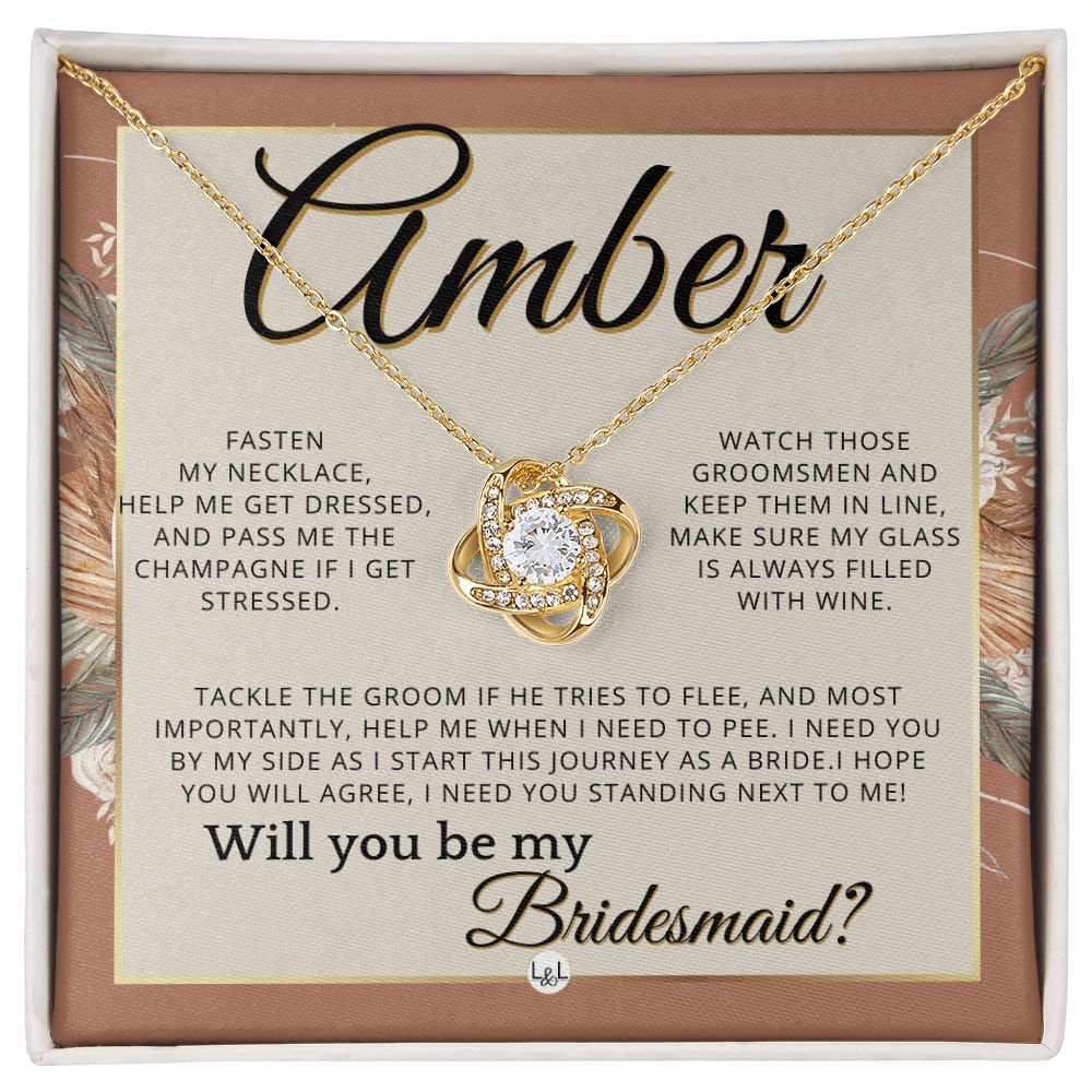 Bridesmaid Proposal, Custom Name- Wedding Party Jewelry Accessories From Bride - Will You Be , Terracotta, Rust And Gold Wedding Theme - Jewelry - Personalized Gift