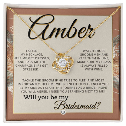 Bridesmaid Proposal, Custom Name- Wedding Party Jewelry Accessories From Bride - Will You Be , Terracotta, Rust And Gold Wedding Theme - Jewelry - Personalized Gift