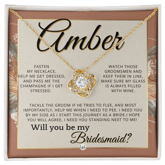 Bridesmaid Proposal, Custom Name- Wedding Party Jewelry Accessories From Bride - Will You Be , Terracotta, Rust And Gold Wedding Theme - Jewelry - Personalized Gift